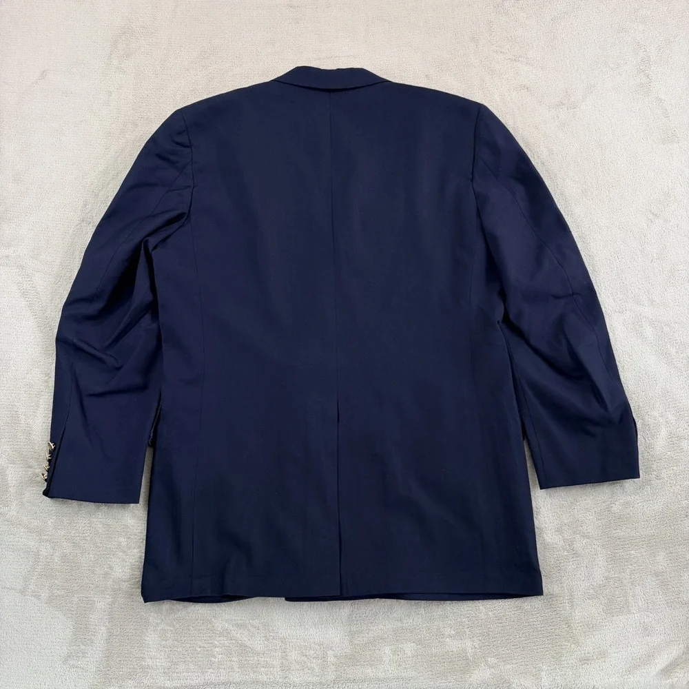 Oxxford Clothes Glasgow Double Breasted Crest Enamel Button Blazer Navy Men 44R